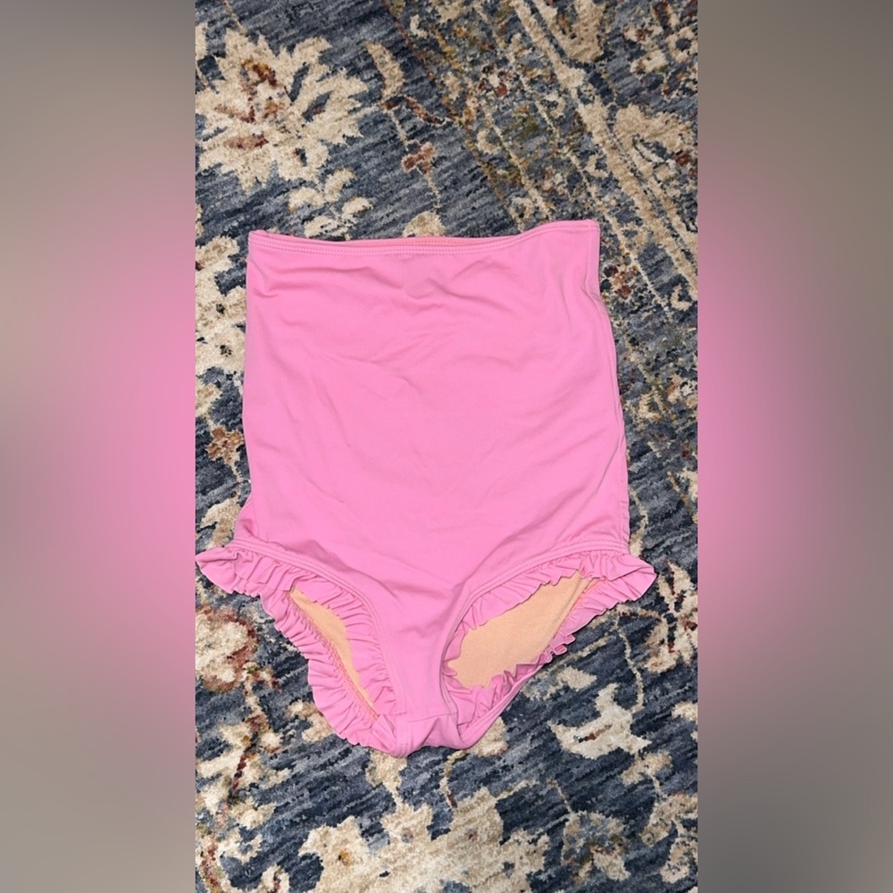 Kortni Jeane girls kids pink ruffled swim bikini bottoms swimwear size 8/9
